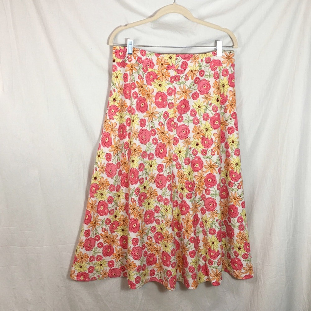 Christopher & Banks Linen Rayon Floral Skirt